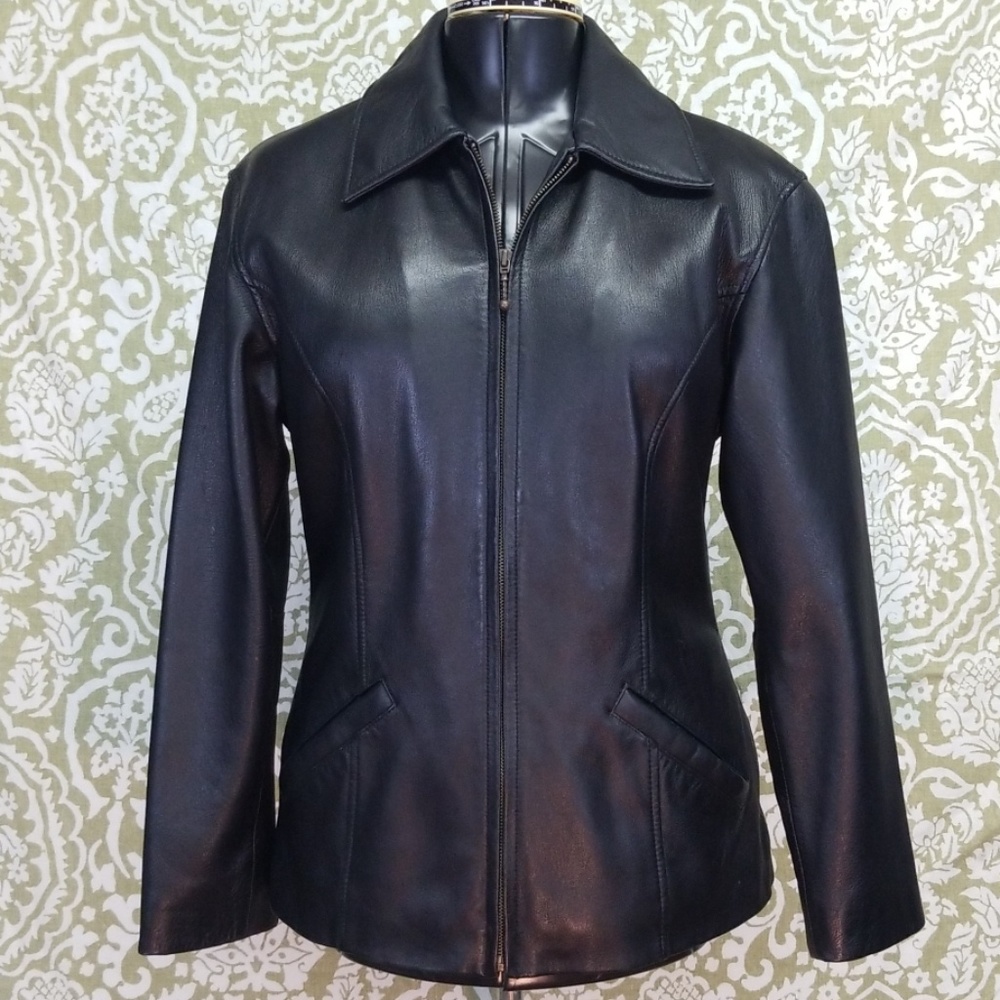 Wilsons Black Leather Jacket Sz L Soft Lining